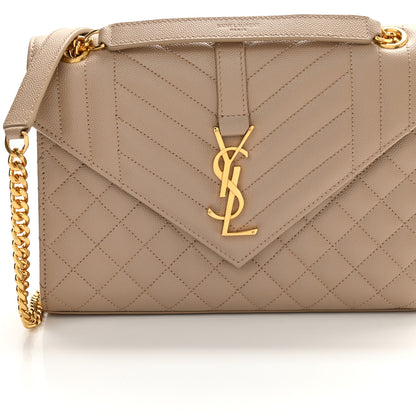 Saint Laurent Grain De Poudre Textured Mixed Matelasse Medium Triquilt Monogram Satchel Dark Beige 5 of 10