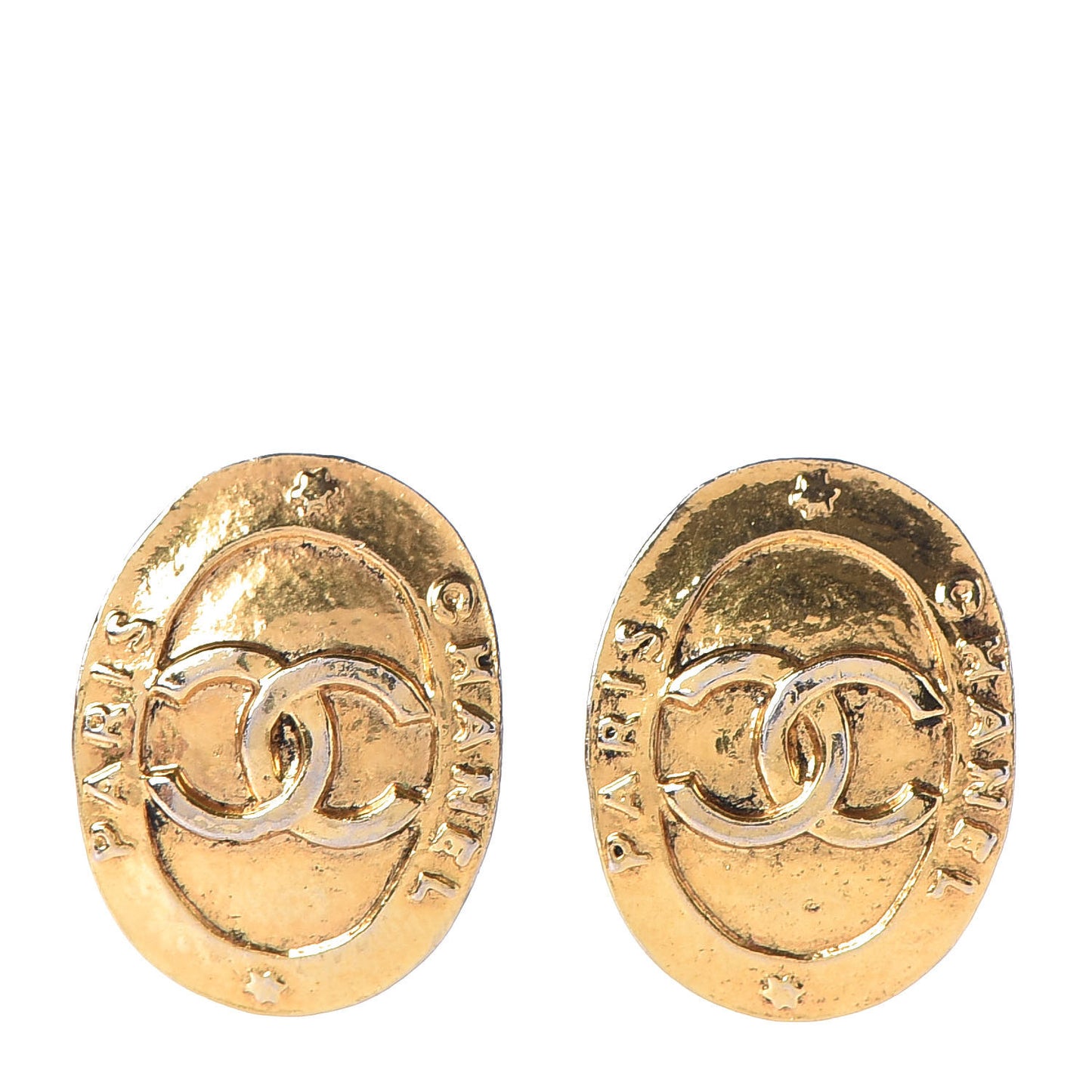 Oval CC Clip On Earrings Gold