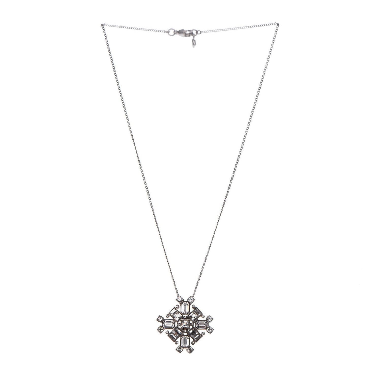 Crystal Baguette Necklace Silver