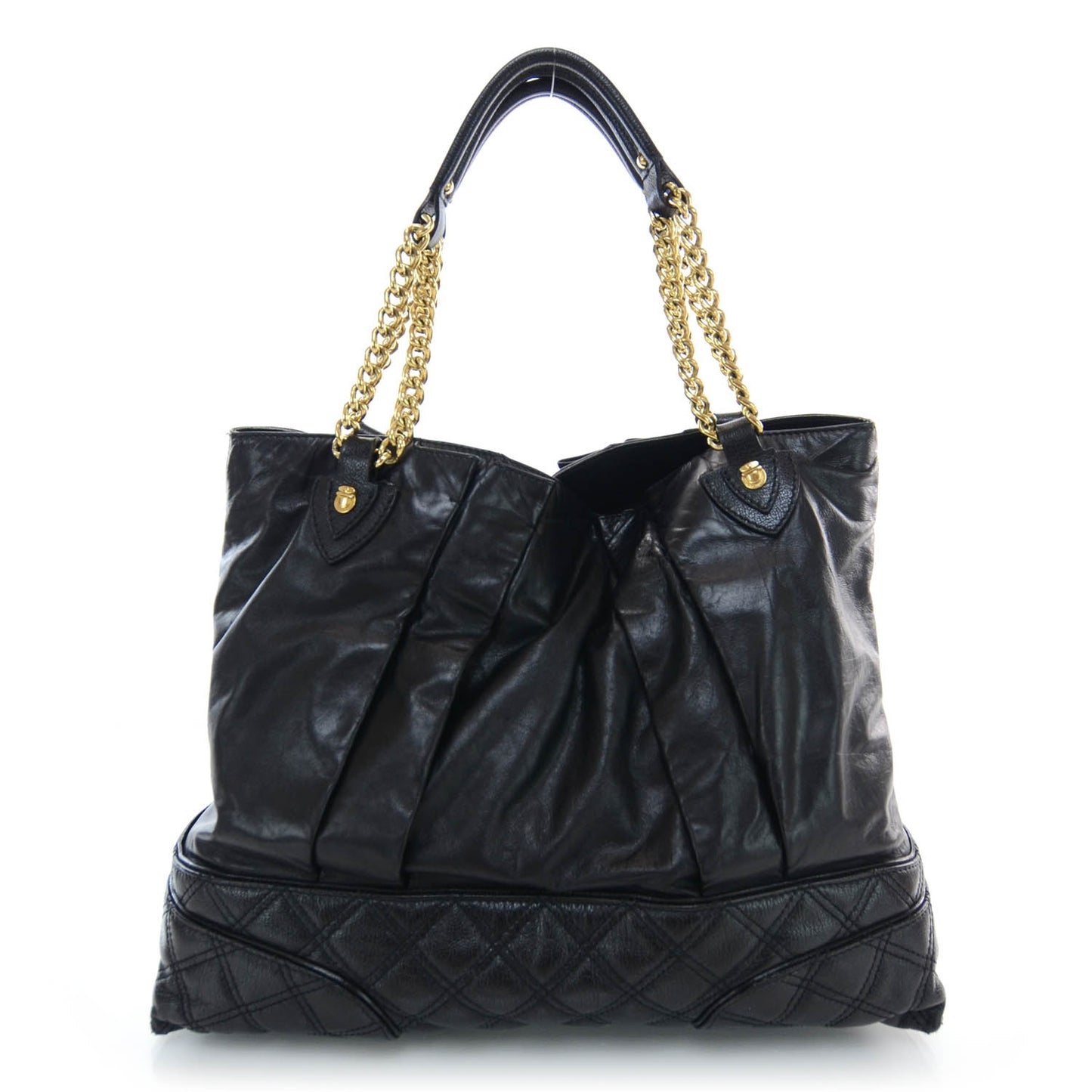 Leather Mixed Quilted Tote Black