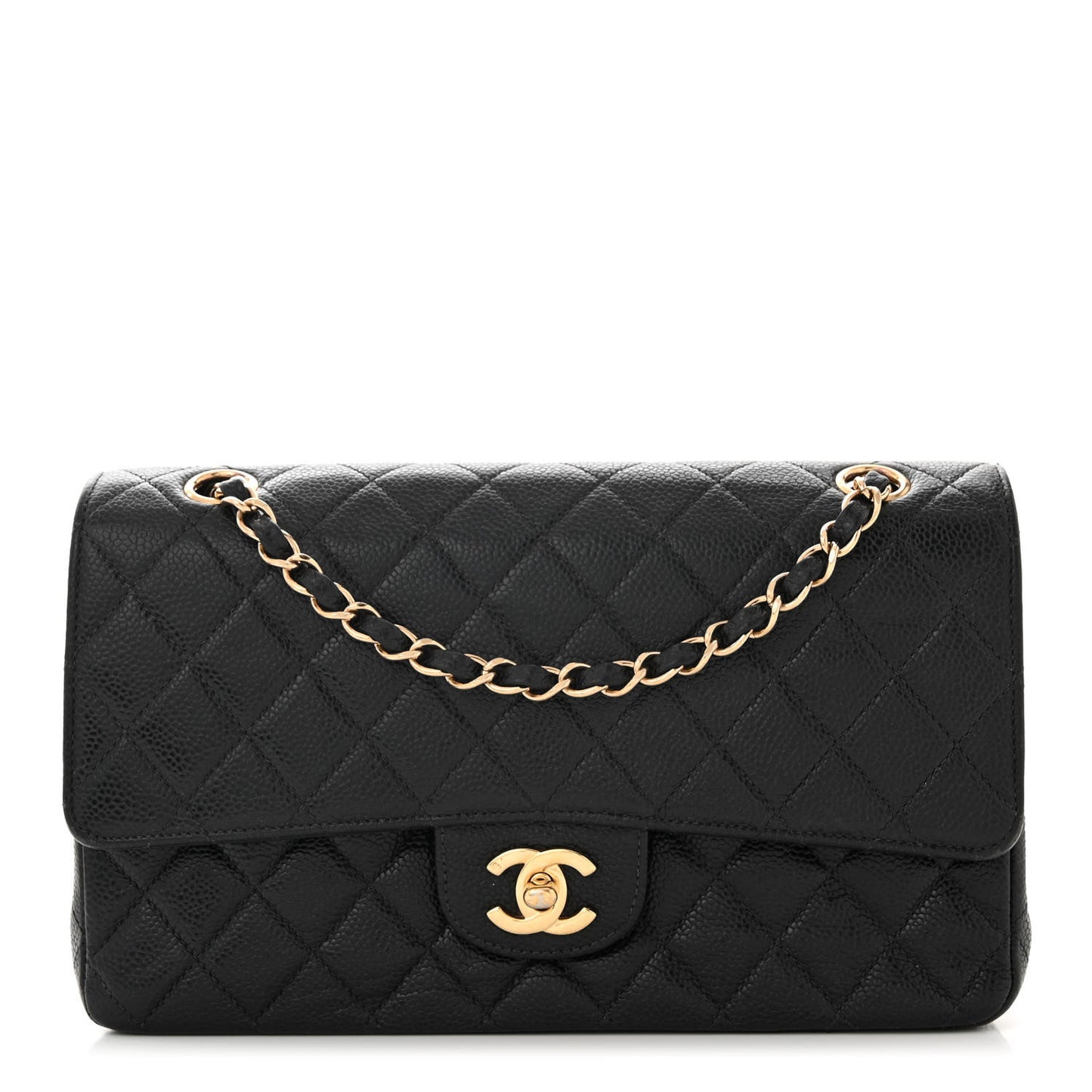 Caviar Quilted Medium Double Flap Black