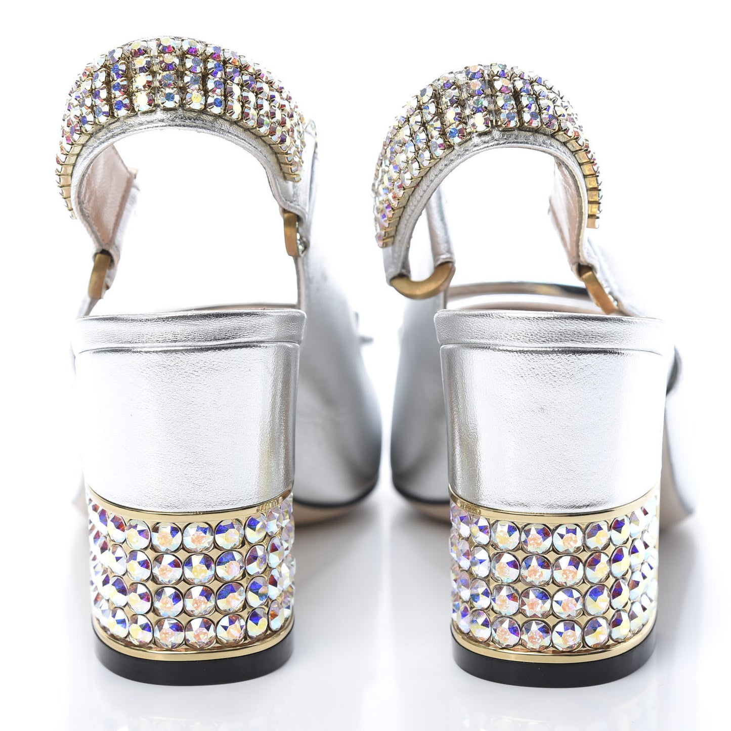 Metallic Nappa Crystal Square G Madelyn Slingbacks 35.5 Silver