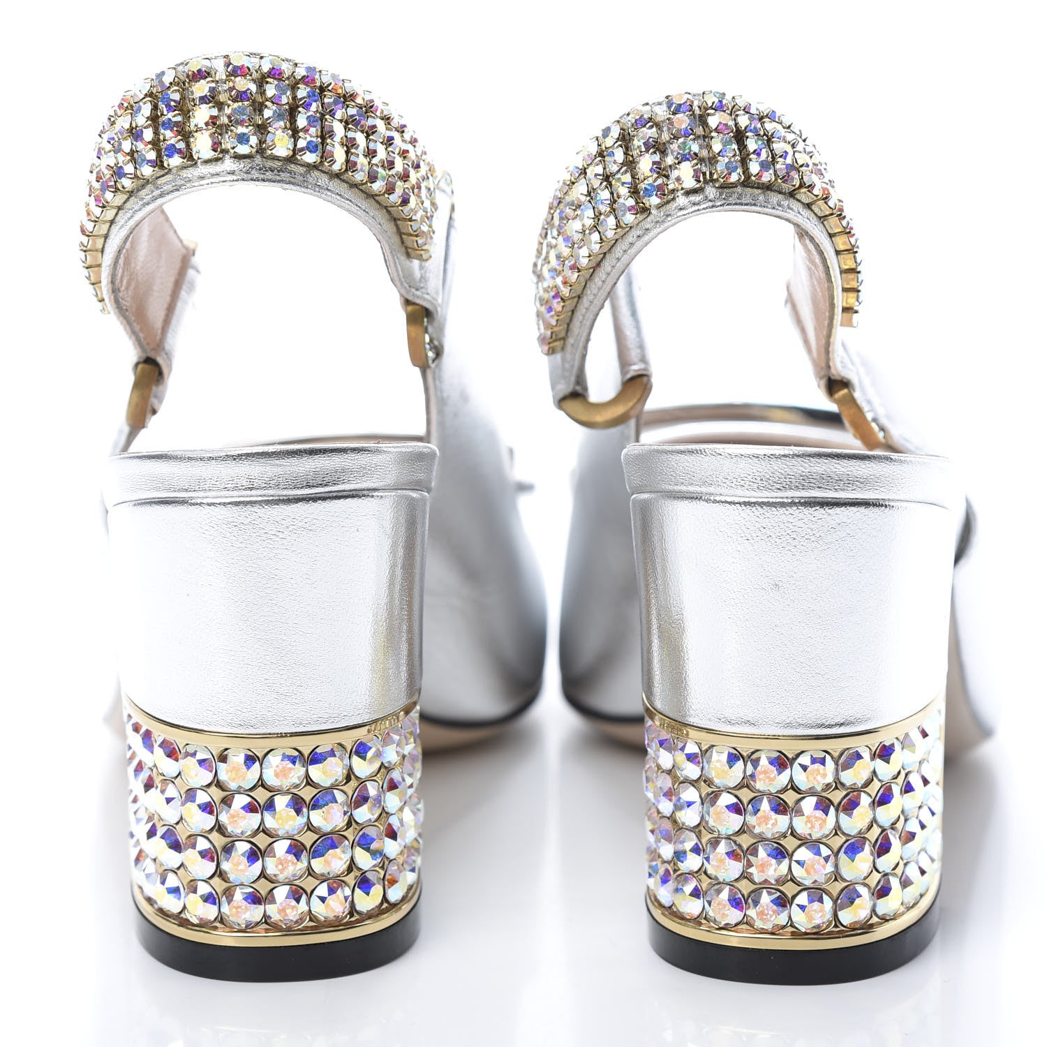 Gucci Metallic Nappa Crystal Square G Madelyn Slingbacks 35.5 Silver 5 of 10