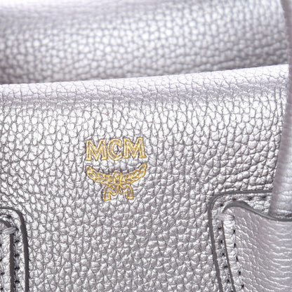 MCM Metallic Grained Calfskin Mini Milla Tote Spike Silver 12 of 15