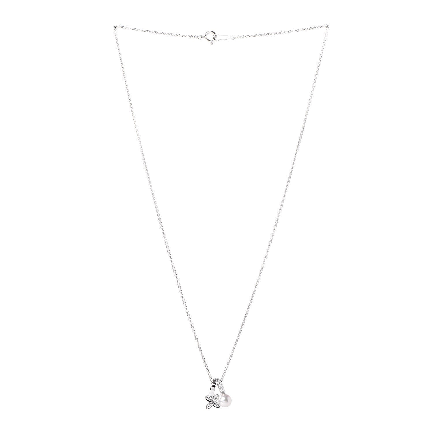 Mikimoto 18K White Gold Diamond Akoya Pearl 5.5mm Flower Pendant Necklace 3 of 6