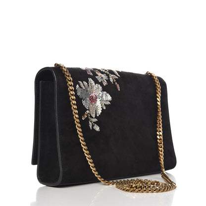 Saint Laurent Suede Sequin Medium Monogram Kate Shoulder Bag Black 3 of 7