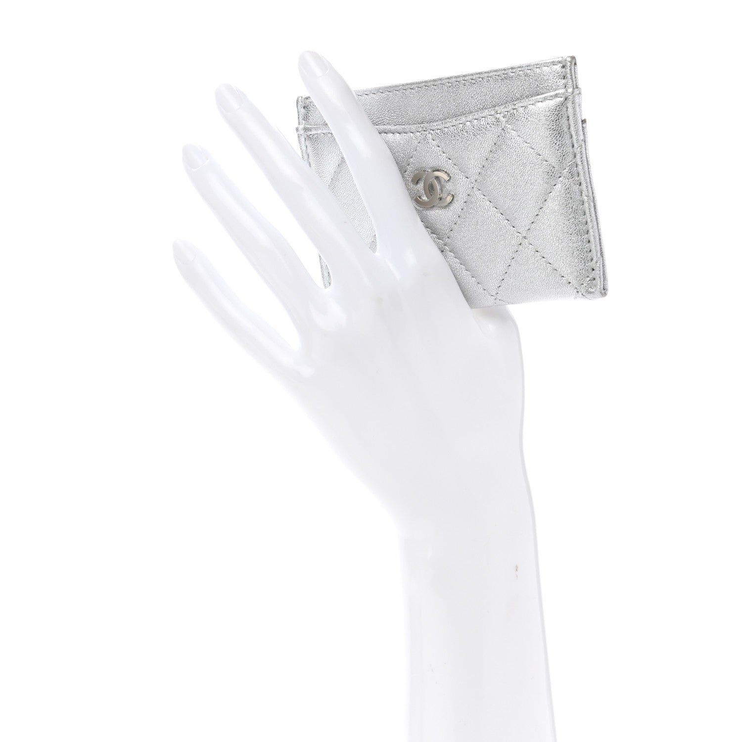 Chanel Metallic Lambskin Quilted Card Holder Silver 2 of 12