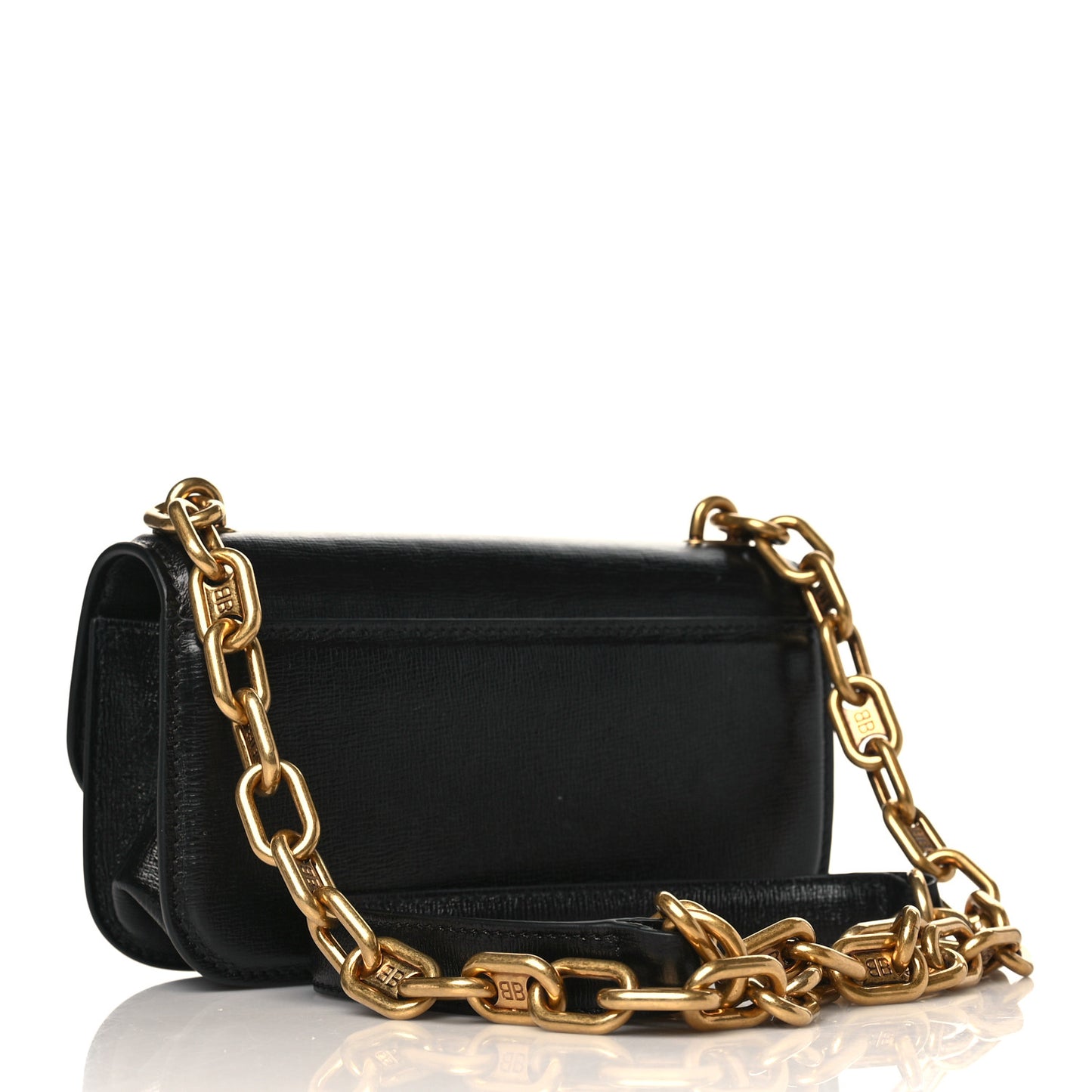 Calfskin Stripe Embossed Gossip Chain Bag XS Black
