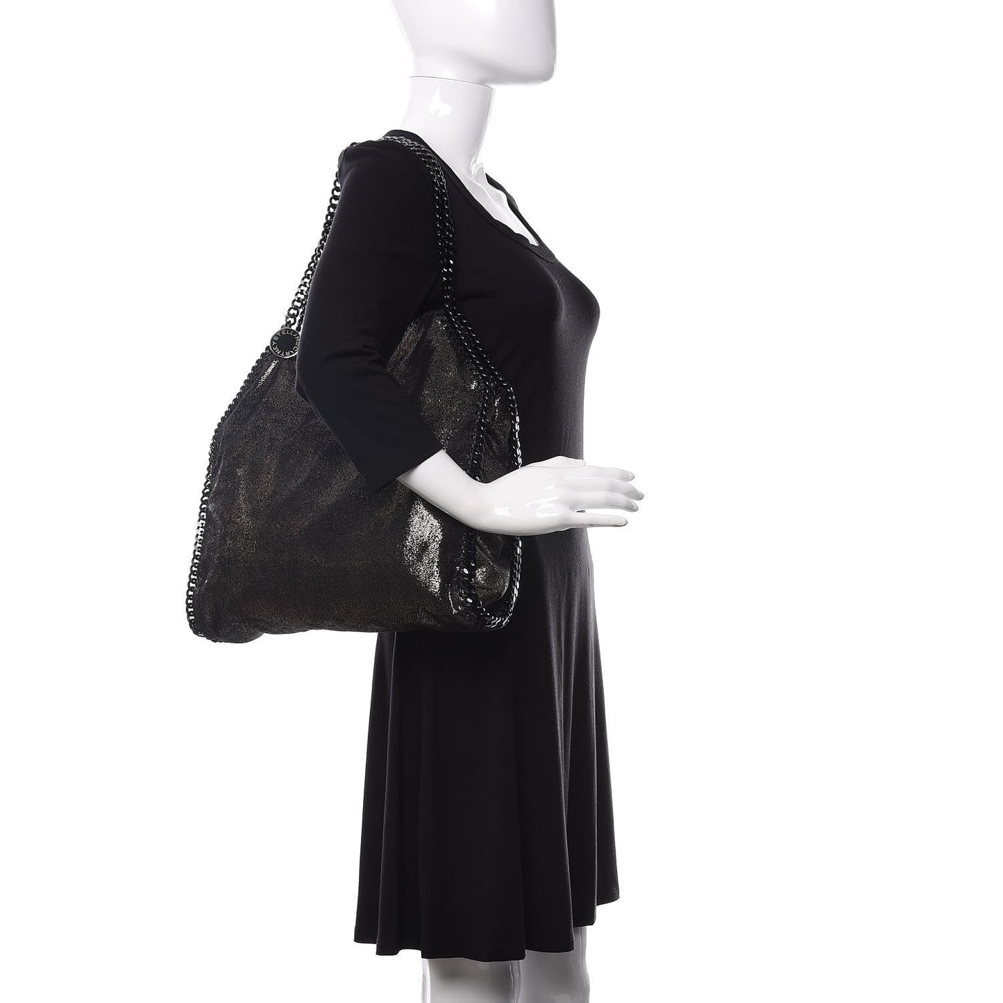 Metallic Shaggy Deer Small Falabella Tote Black