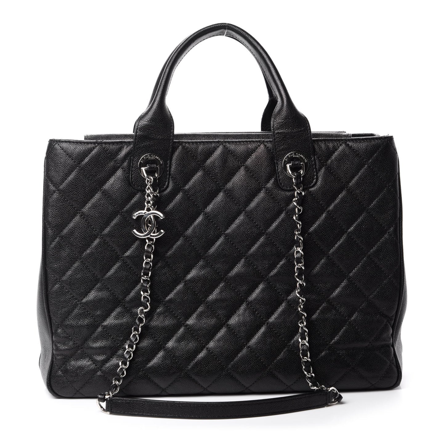 Caviar Quilted Large Urban Companion Top Handle Shopping Tote Black