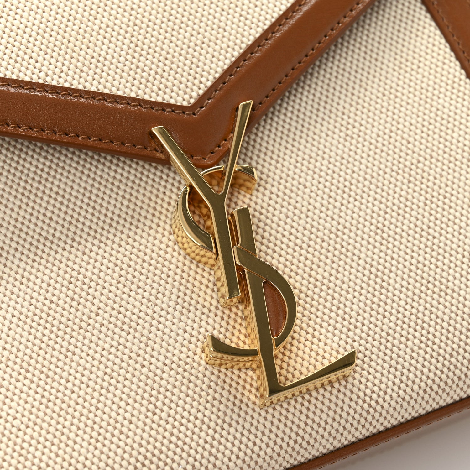 Saint Laurent Canvas Calfskin Mini Classic Monogram Cassandra Top Handle Tan Natural 12 of 12