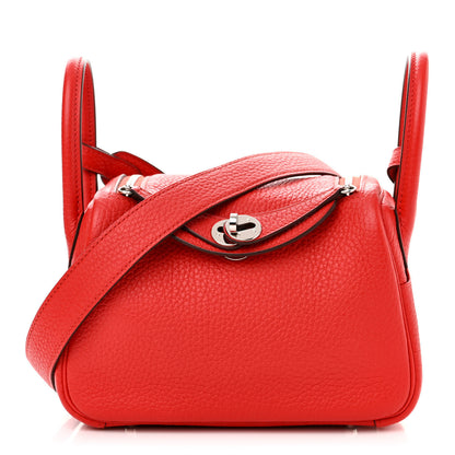 Hermes Taurillon Clemence Mini Lindy 20 Rouge De Coeur 1 of 11