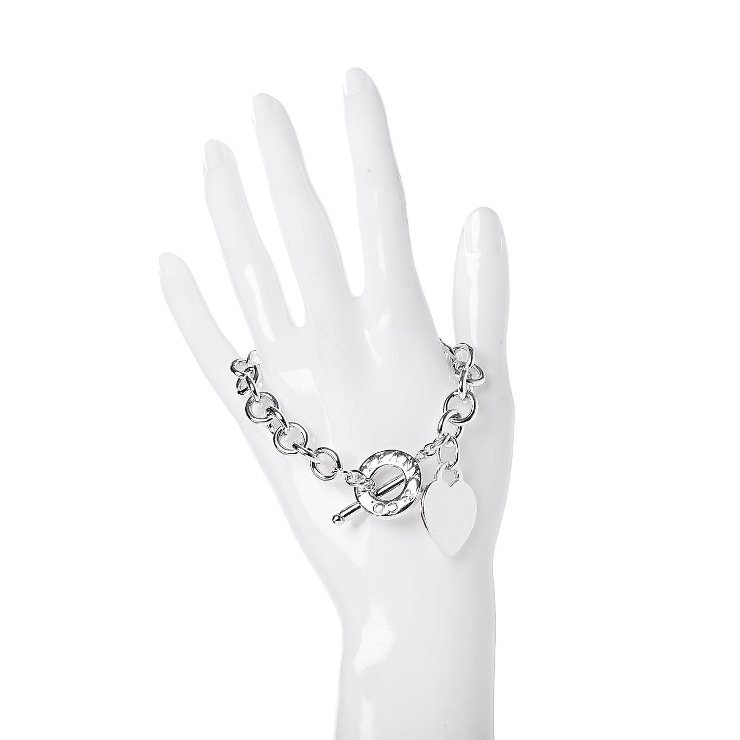 Sterling Silver Heart Tag Toggle Bracelet