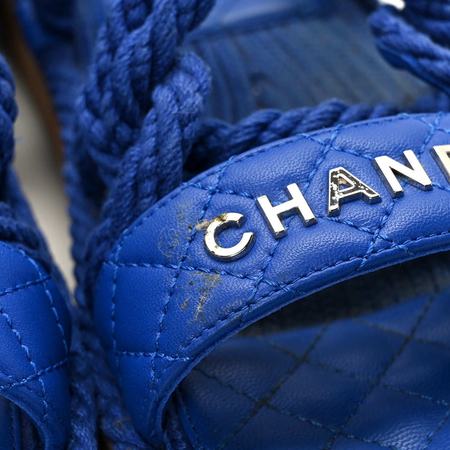 Chanel Cord Lambskin Quilted Logo Sandals 38 Blue 3 of 9