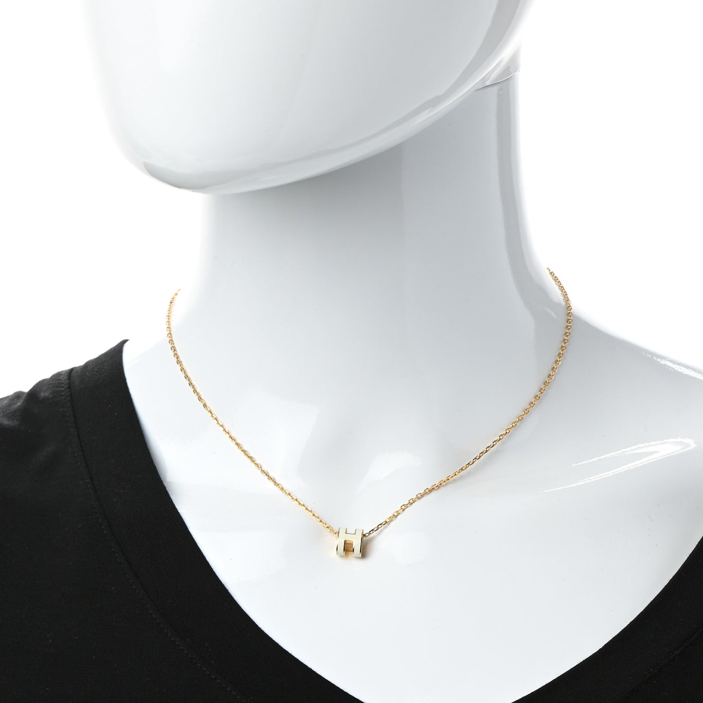 Lacquered Gold Mini Pop H Pendant Necklace White