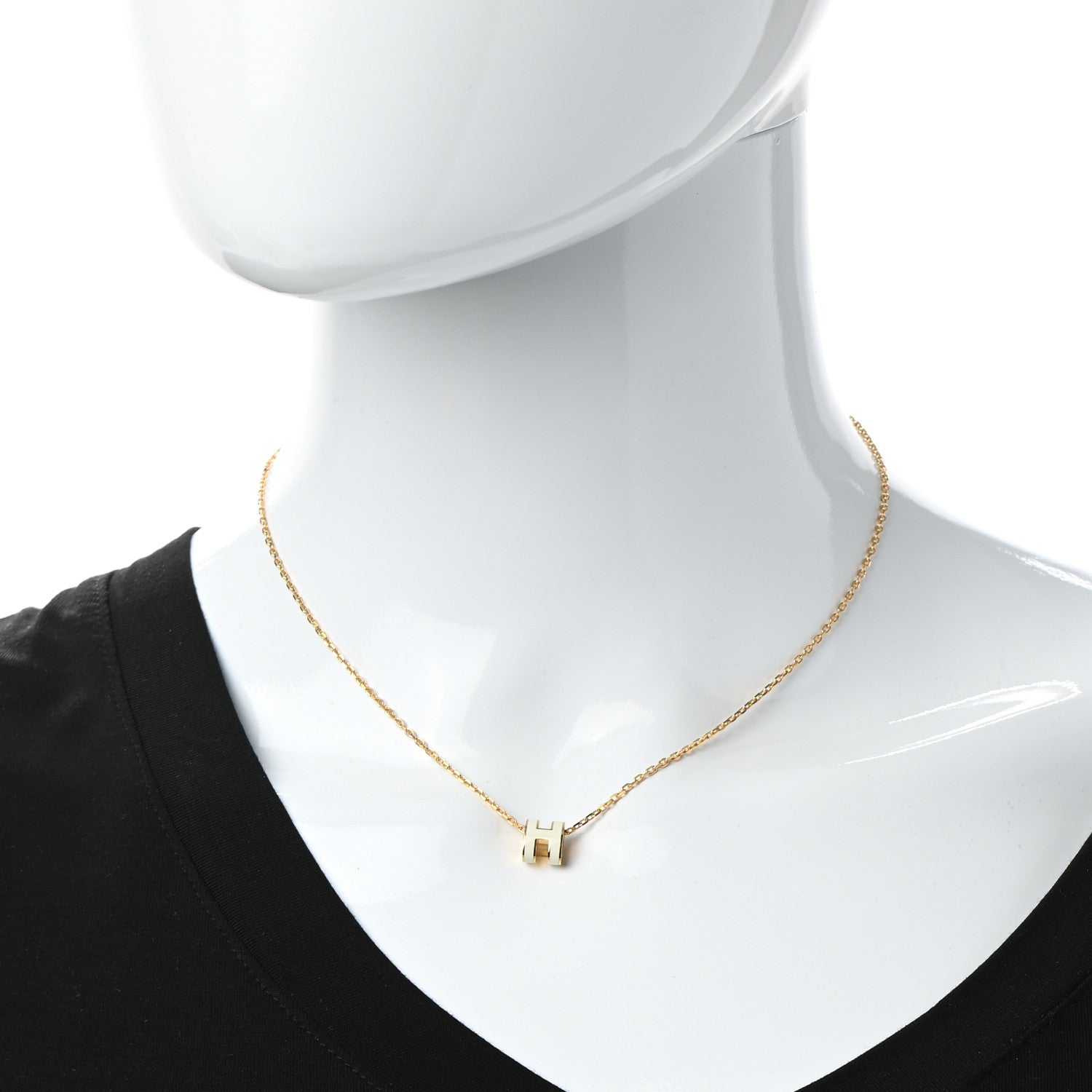 Hermes Lacquered Gold Mini Pop H Pendant Necklace White 2 of 7