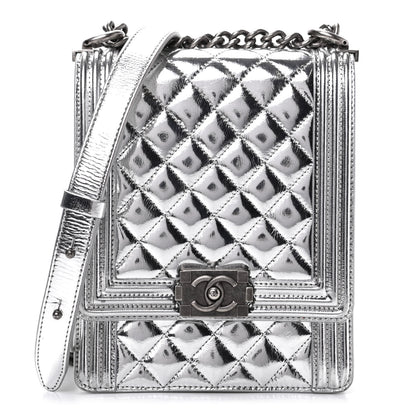 Chanel Metallic Goatskin Quilted North South Boy Flap Silver 1 of 10