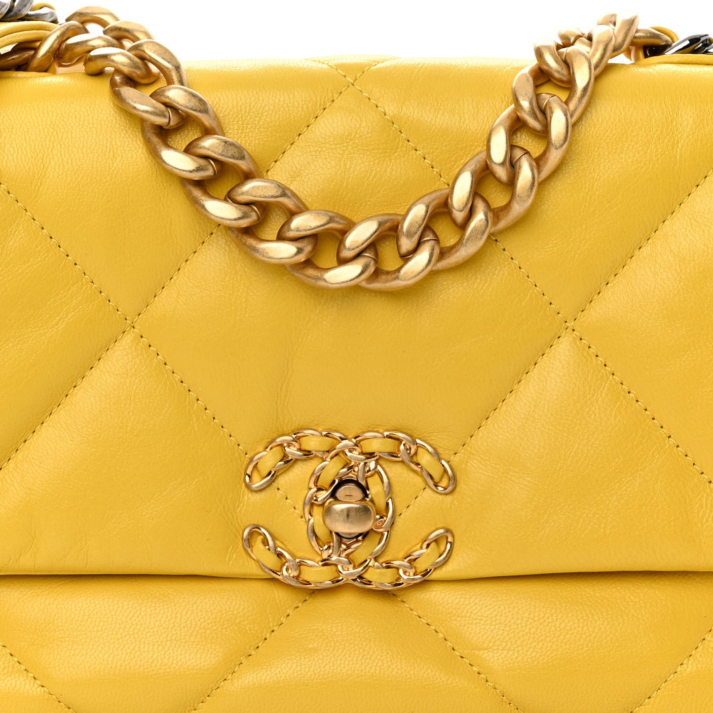 Shiny Goatskin Quilted Medium Chanel 19 Flap Yellow
