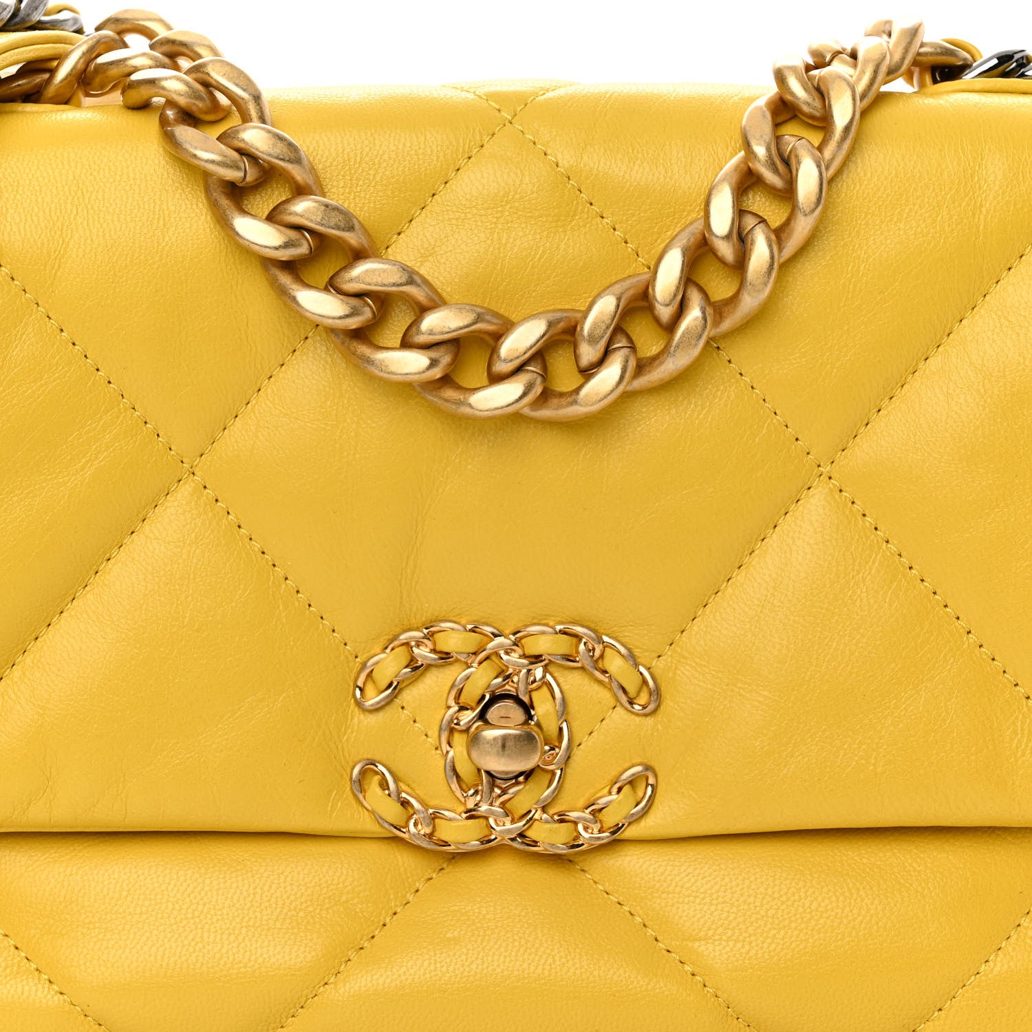 Chanel Shiny Goatskin Quilted Medium Chanel 19 Flap Yellow 8 of 10