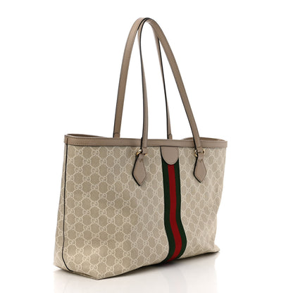 Gucci GG Supreme Monogram Textured Dollar Calfskin Web Medium Ophidia Shopping Tote Beige Mystic White Oatmeal 3 of 11