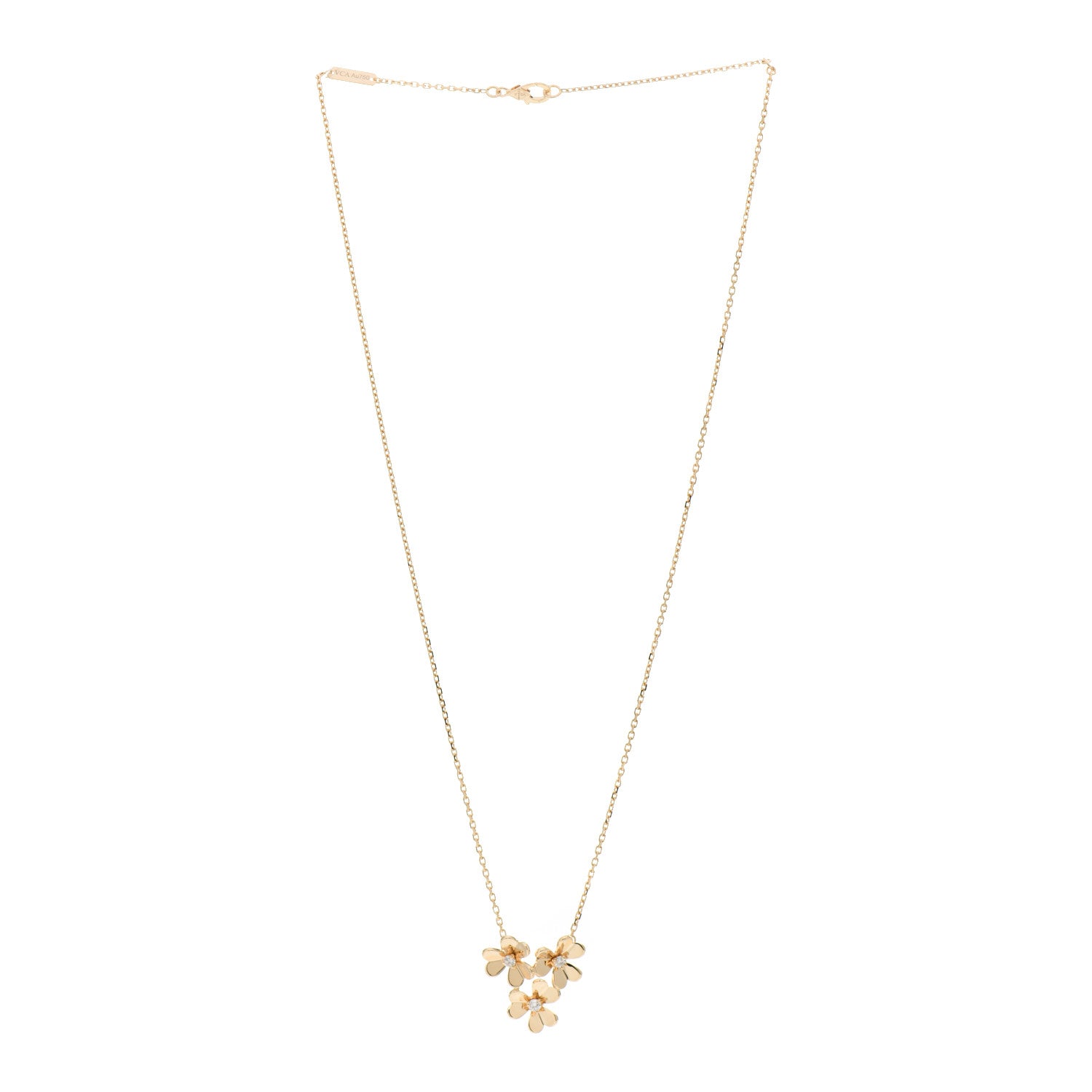 Van Cleef & Arpels 18K Yellow Gold Diamond Mini Frivole 3 Flowers Pendant Necklace 3 of 6