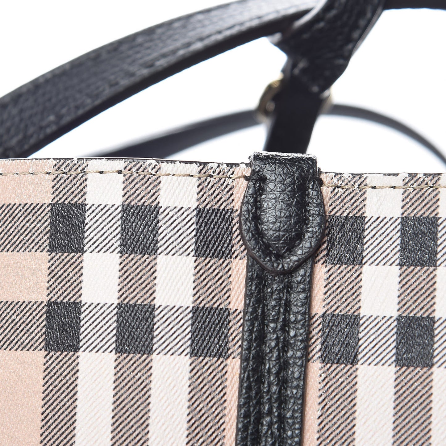 Grainy Calfskin Haymarket Check Medium Reversible Tote Black
