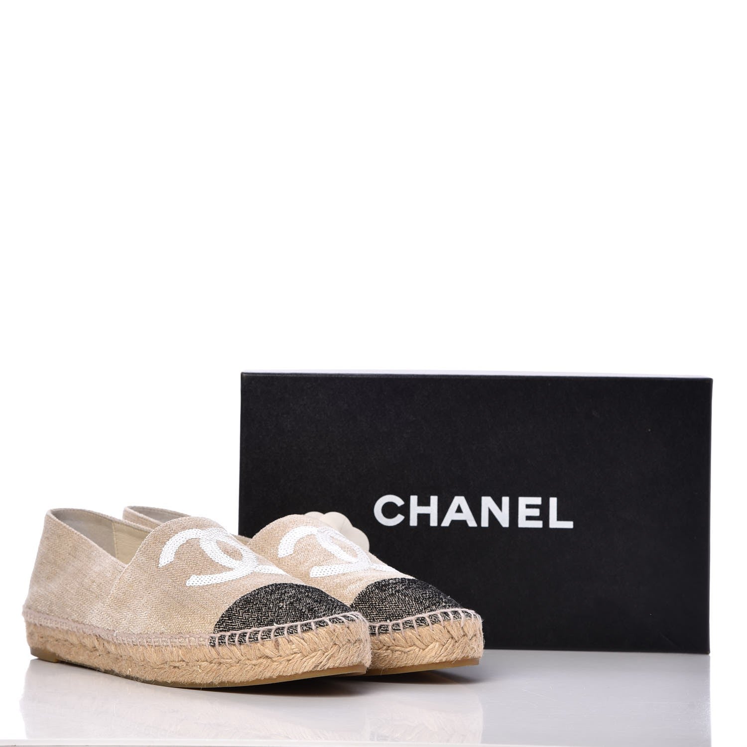 Chanel Toile Sequin CC Espadrilles 41 Beige Black 14 of 14