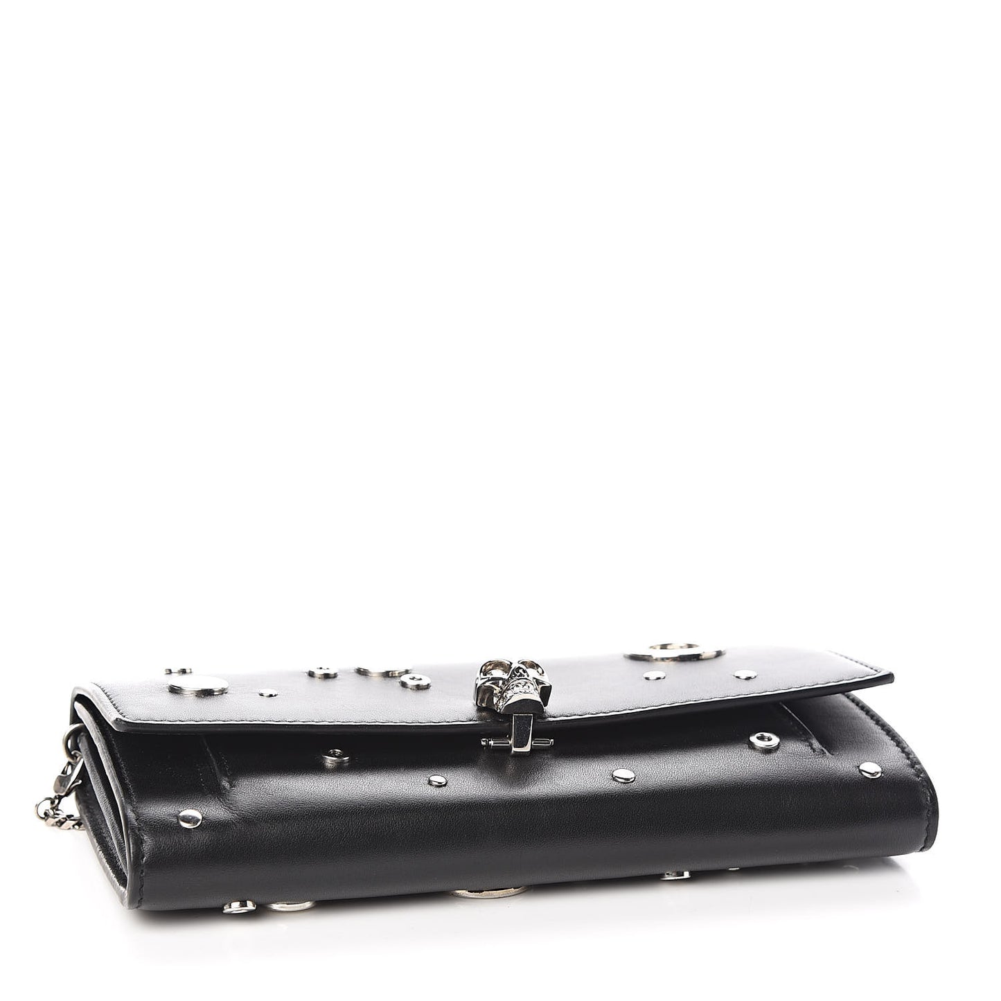 Calfskin Grommet Skull Wallet On Chain Black