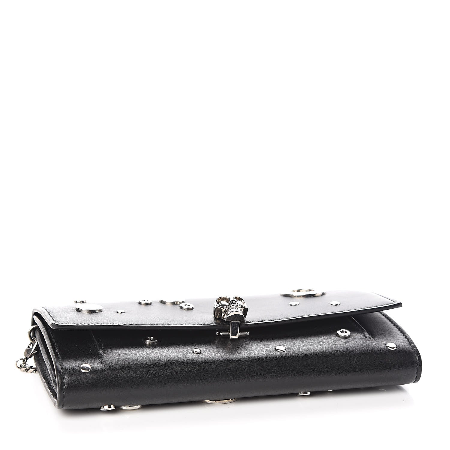 Alexander McQueen Calfskin Grommet Skull Wallet On Chain Black 4 of 12