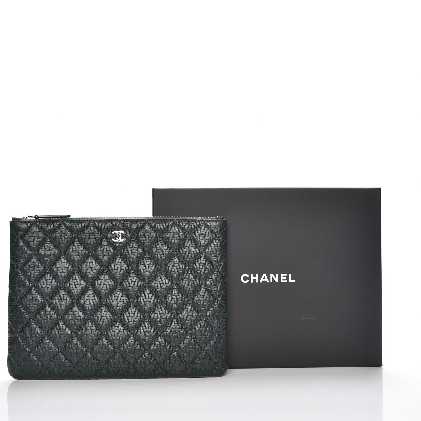 Woven Lambskin Quilted Medium Cosmetic Case Green