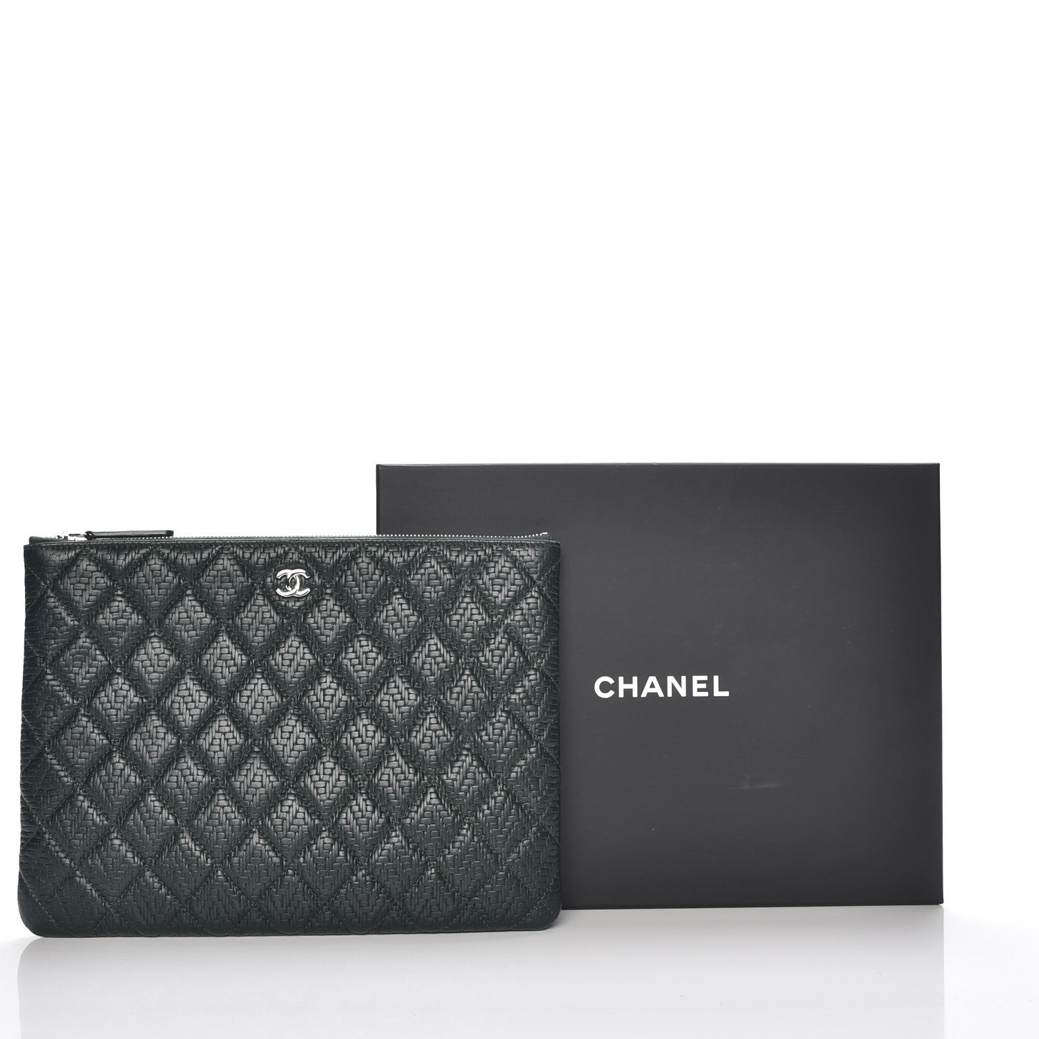 Chanel Woven Lambskin Quilted Medium Cosmetic Case Green 8 of 8