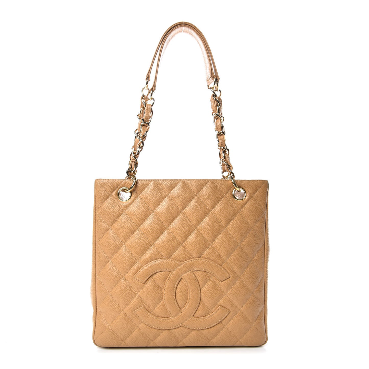 Caviar Quilted Petit Shopping Tote PST Dark Beige