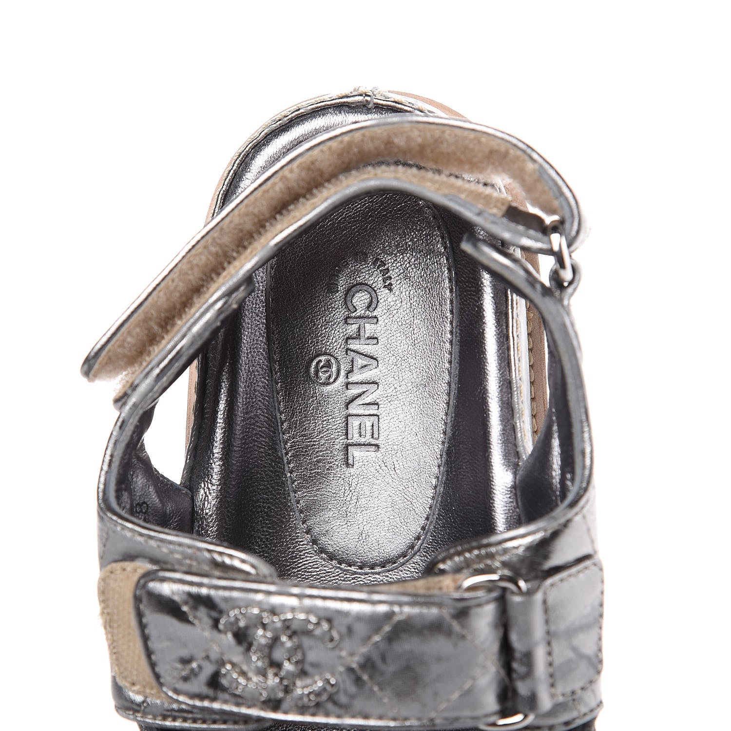 Chanel Metallic Crumpled Calfskin Chain CC Flat Sandals 36 Silver 6 of 7