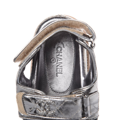 Chanel Metallic Crumpled Calfskin Chain CC Flat Sandals 36 Silver 6 of 7