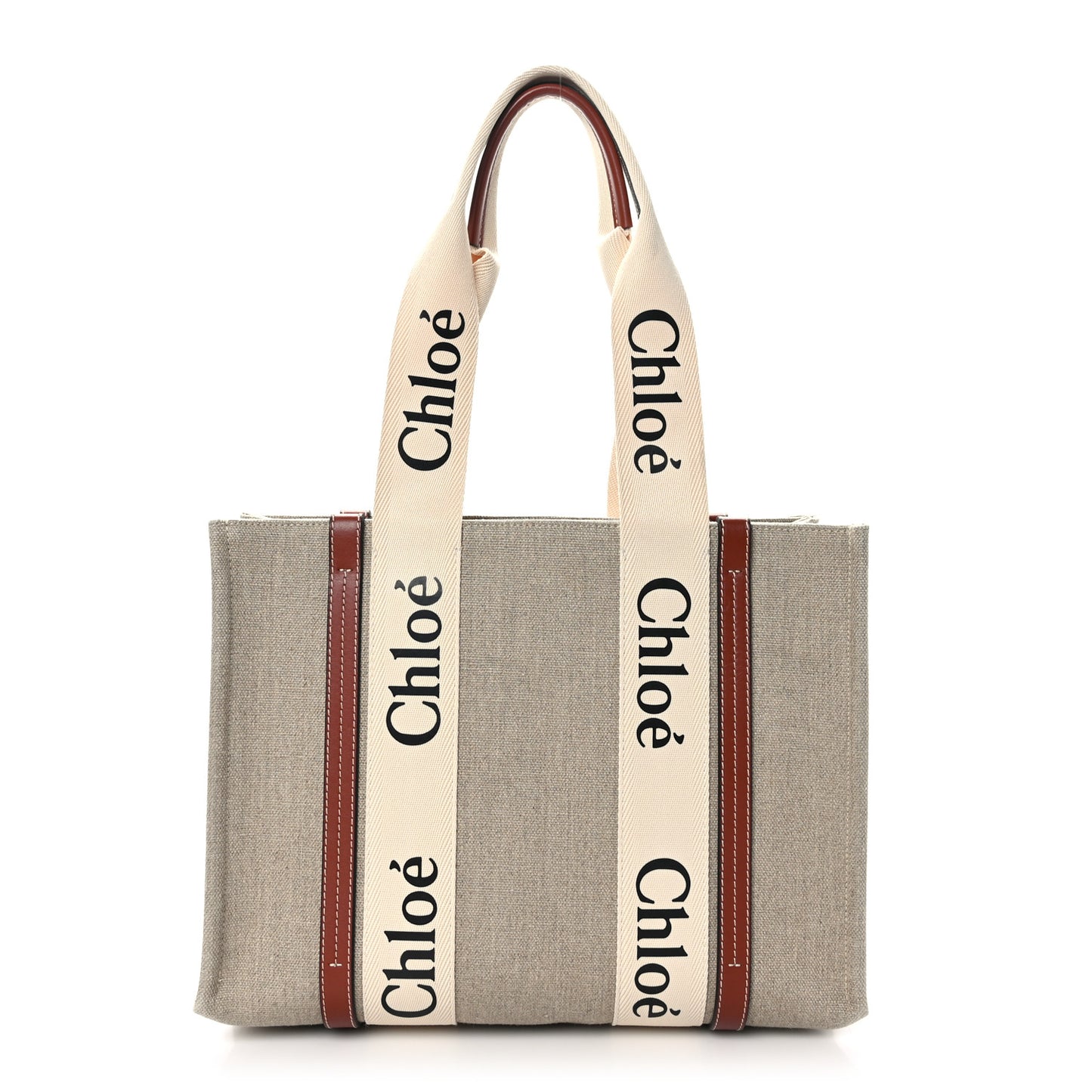 Cotton Calfskin Medium Woody Ribbon Tote White Brown