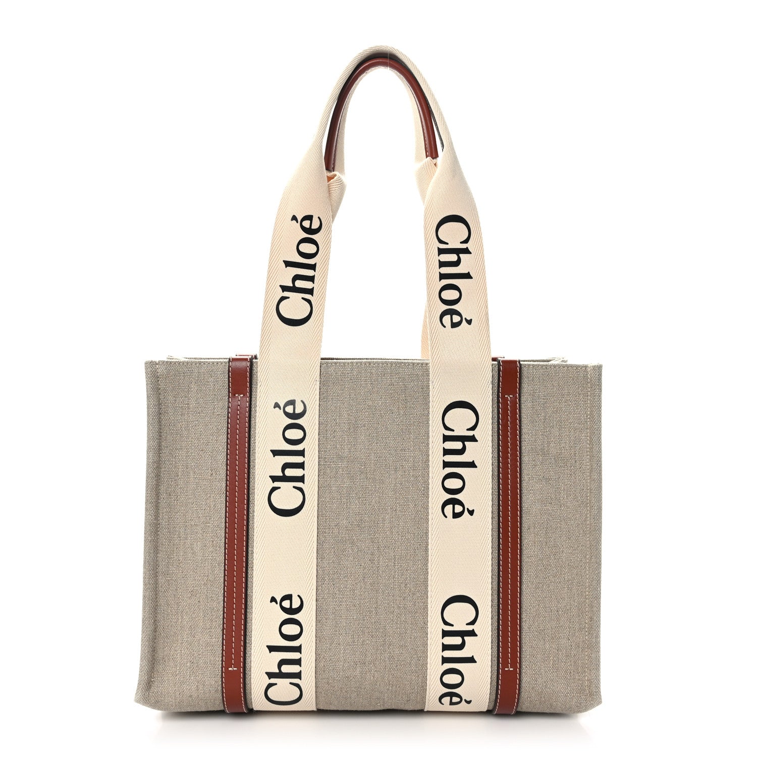 Chloe Cotton Calfskin Medium Woody Ribbon Tote White Brown 1 of 8