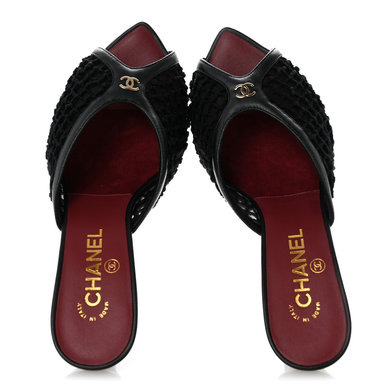 Chanel Mesh Cotton Lambskin CC Coco Beach Mules 38.5 Black 2 of 9
