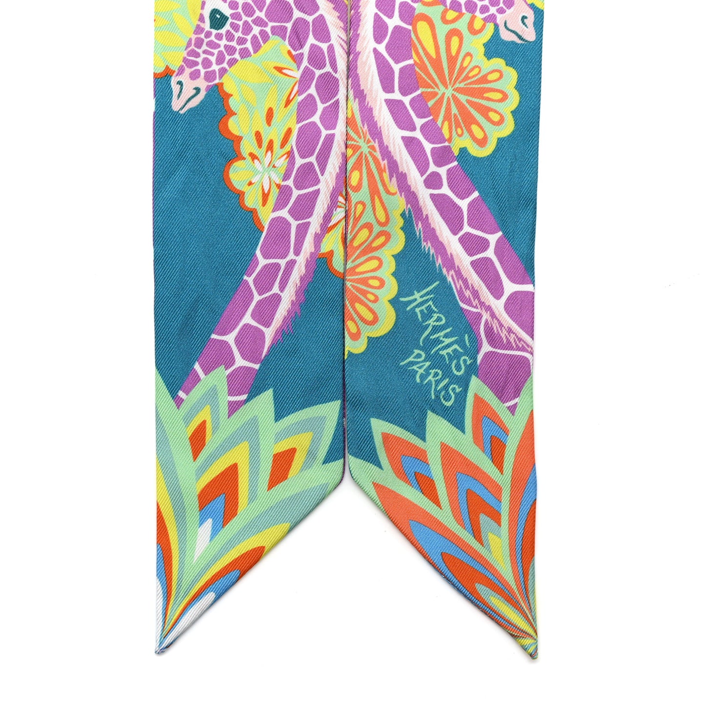 Silk The Three Graces Twilly Canard Mauve Jaune Fluo