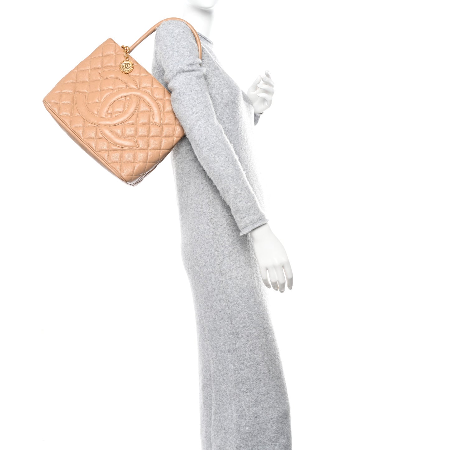 Caviar Quilted Medallion Tote Beige
