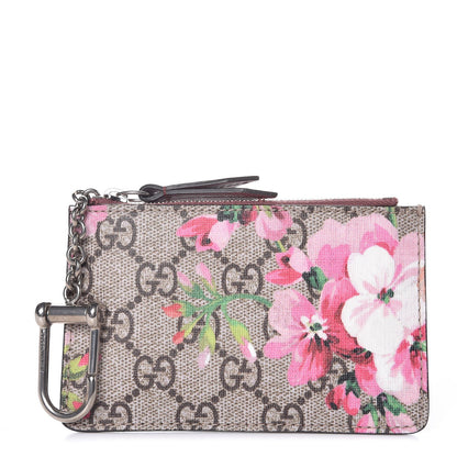 Gucci GG Supreme Monogram Blooms Key Ring Coin Case Beige Multicolor Dry Rose 1 of 7