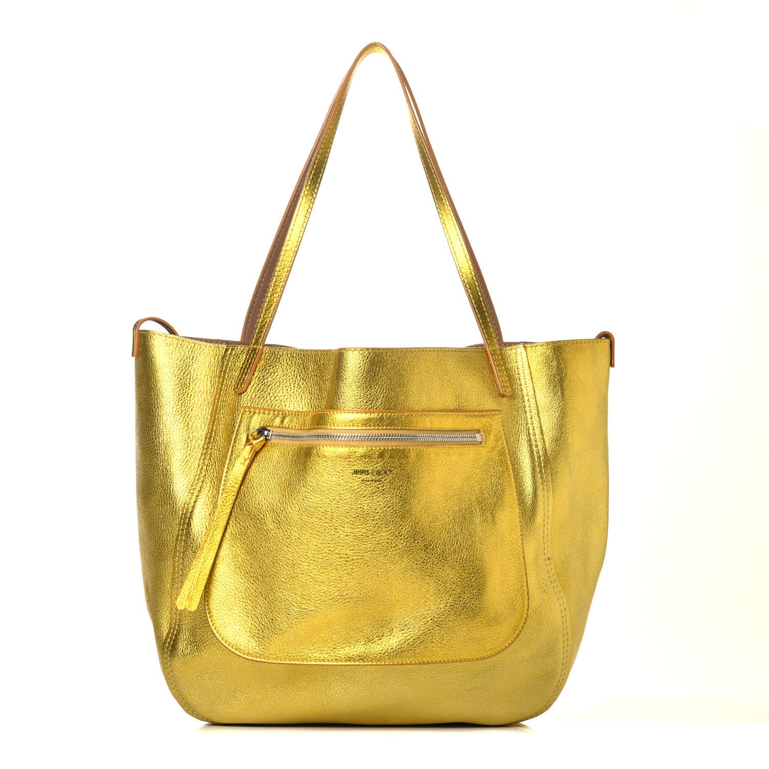 Jimmy Choo Metallic Nappa Suede Stevie Reversible Tote Saffron Caramel 1 of 17