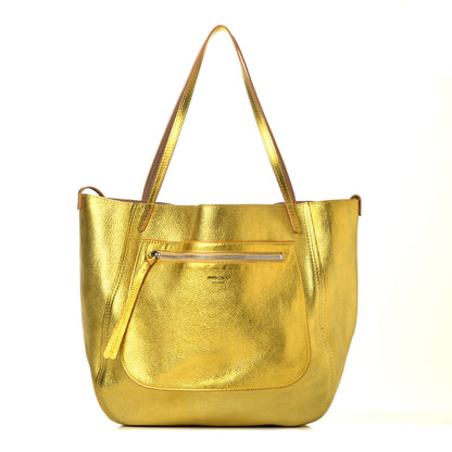 Jimmy Choo Metallic Nappa Suede Stevie Reversible Tote Saffron Caramel 1 of 17