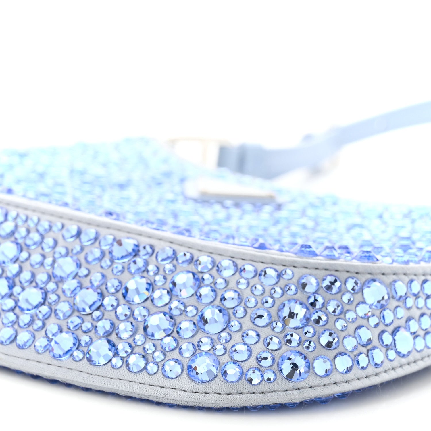 Prada Satin Crystal Cleo Adjustable Strap Shoulder Bag Celeste 9 of 9