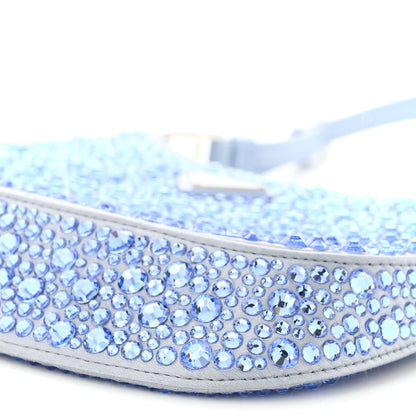 Prada Satin Crystal Cleo Adjustable Strap Shoulder Bag Celeste 9 of 9