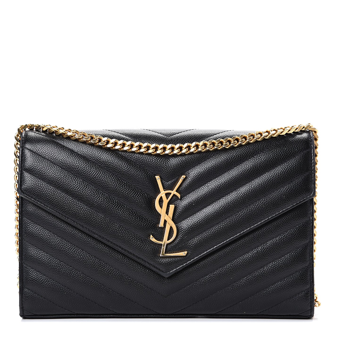Grain De Poudre Matelasse Chevron Monogram Chain Wallet Black