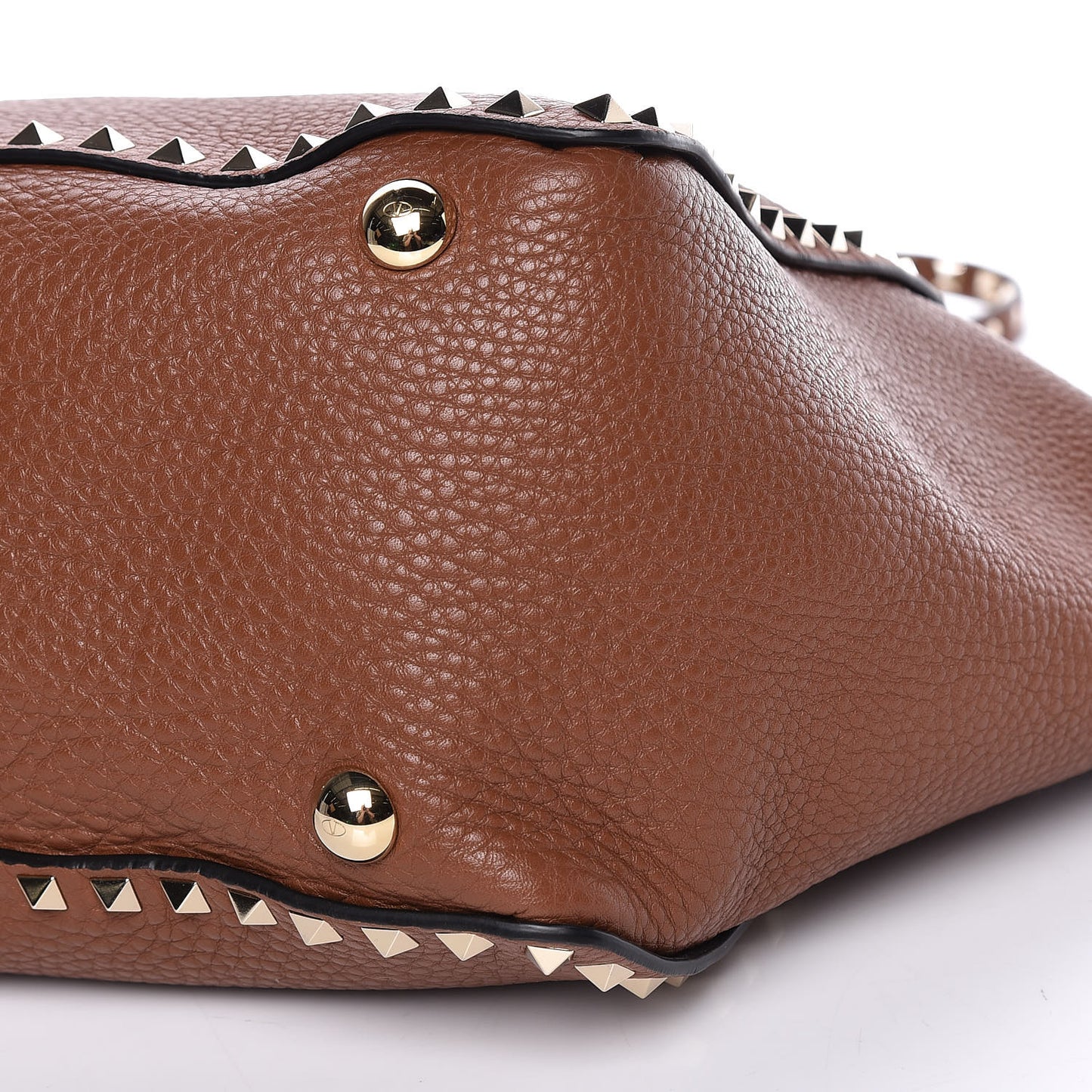 Pebbled Calfskin Medium Rockstud Tote Bright Cognac