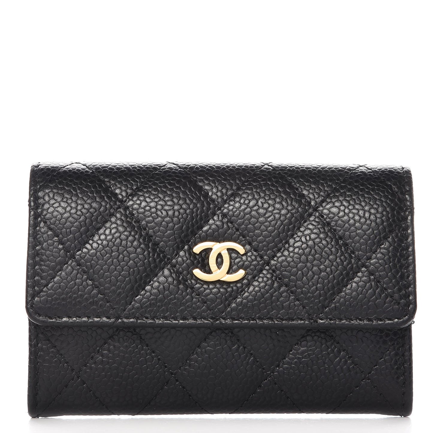 Caviar Quilted Flap Card Holder Black