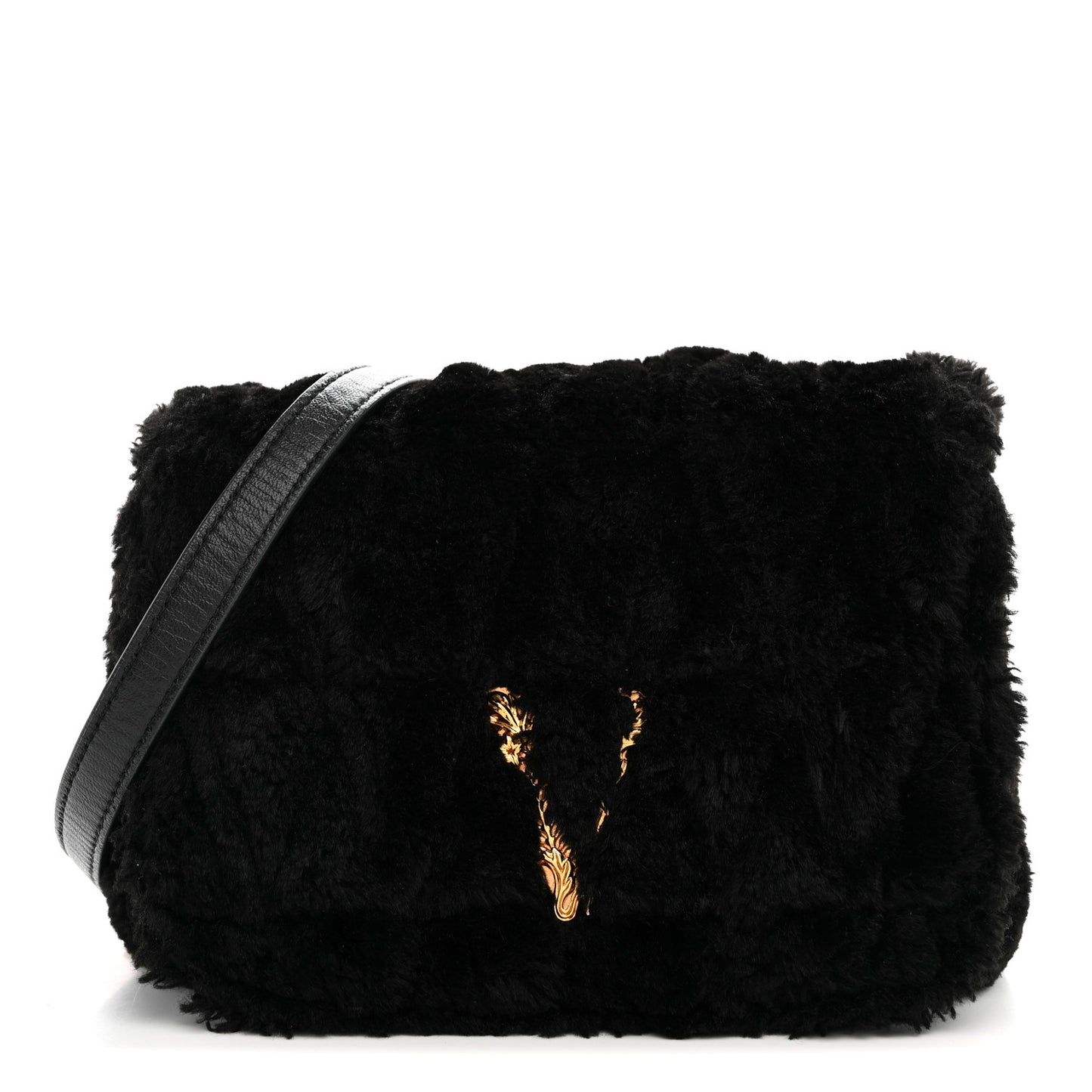 Faux Fur Quilted Virtus Shoulder Bag Black