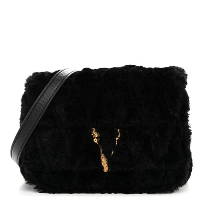 Versace Faux Fur Quilted Virtus Shoulder Bag Black 1 of 8