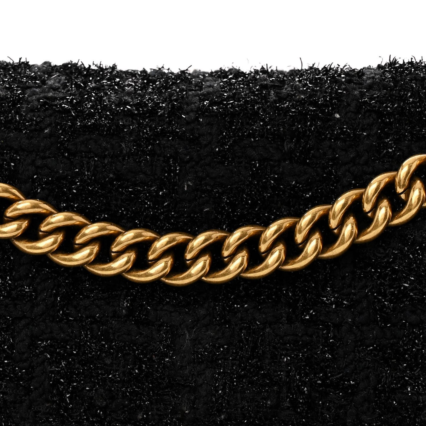 Metallic Tweed Boucle Quilted Small Crush Chain Bag Black